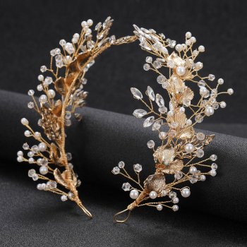 Handmade Hair Pin With Golden Alloy Leaf Design and Pearls